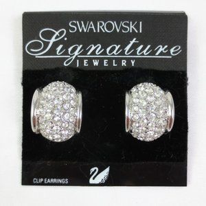 Vintage 90's Savvy Swarovski Silver Tone Clip On Pave Crystal Earrings